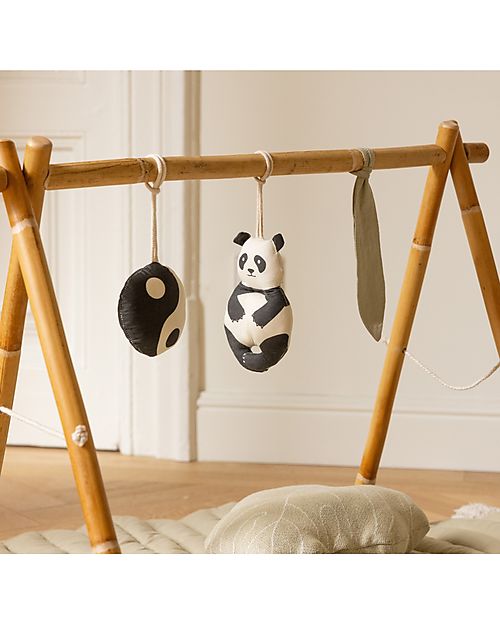Lorena Canals Set of 3 Rattle Toy Hangers - Panda - 100% Organic Cotton GOTS - Bamboo Collection - 40 x 50 cm Baby Gym