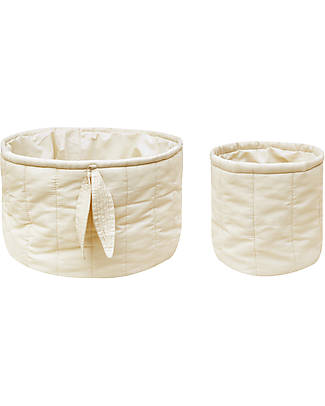Lorena Canals Set of two Quilted Baskets - Bambie Natural - 100% GOTS Organic Cotton - Bamboo Collection - Diameter 20 x 30 cm and 15 x 15 cm Storage organisers