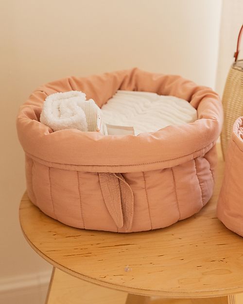 Lorena Canals Set of two Quilted Baskets - Bambie Vintage Nude - 100% GOTS Organic Cotton - Bamboo Collection - Diameter 20 x 30 cm and 15 x 15 cm Storage organisers