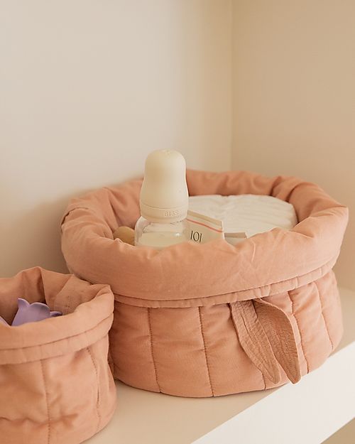 Lorena Canals Set of two Quilted Baskets - Bambie Vintage Nude - 100% GOTS Organic Cotton - Bamboo Collection - Diameter 20 x 30 cm and 15 x 15 cm Storage organisers