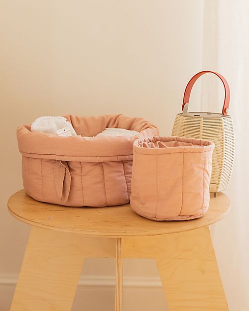 Lorena Canals Set of two Quilted Baskets - Bambie Vintage Nude - 100% GOTS Organic Cotton - Bamboo Collection - Diameter 20 x 30 cm and 15 x 15 cm Storage organisers