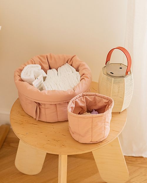 Lorena Canals Set of two Quilted Baskets - Bambie Vintage Nude - 100% GOTS Organic Cotton - Bamboo Collection - Diameter 20 x 30 cm and 15 x 15 cm Storage organisers