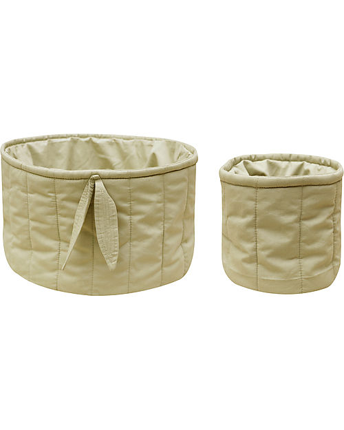 Lorena Canals Set of two Quilted Baskets - Olive Green Bambie - 100% GOTS Organic Cotton - Bamboo Collection - Diameter 20 x 30 cm and 15 x 15 cm Storage organisers