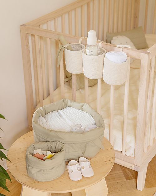 Lorena Canals Set of two Quilted Baskets - Olive Green Bambie - 100% GOTS Organic Cotton - Bamboo Collection - Diameter 20 x 30 cm and 15 x 15 cm Storage organisers