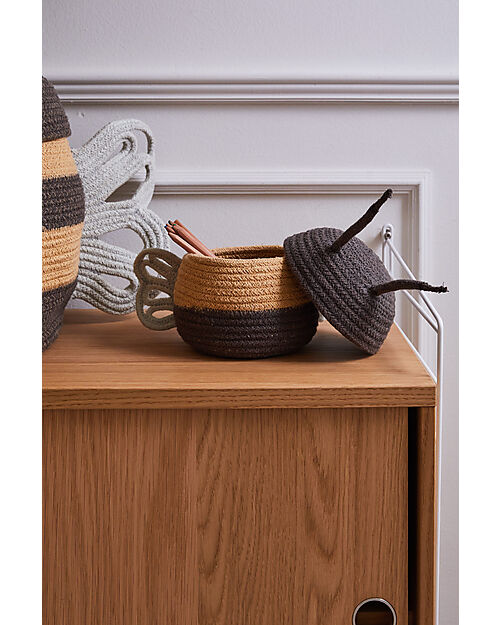 Lorena Canals Storage Basket - Baby Bee - Black/Yellow - Cotton - Planet Bee Collection - 15 x 15 cm Storage organisers