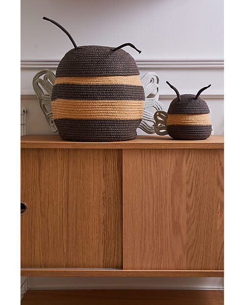 Lorena Canals Storage Basket - Baby Bee - Black/Yellow - Cotton - Planet Bee Collection - 15 x 15 cm Storage organisers