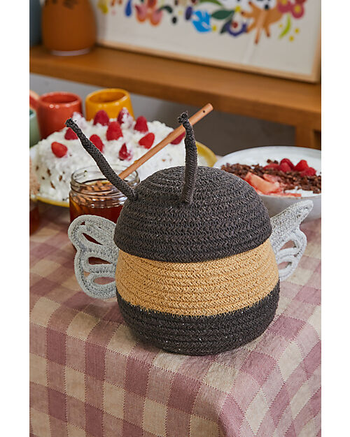 Lorena Canals Storage Basket - Baby Bee - Black/Yellow - Cotton - Planet Bee Collection - 15 x 15 cm Storage organisers