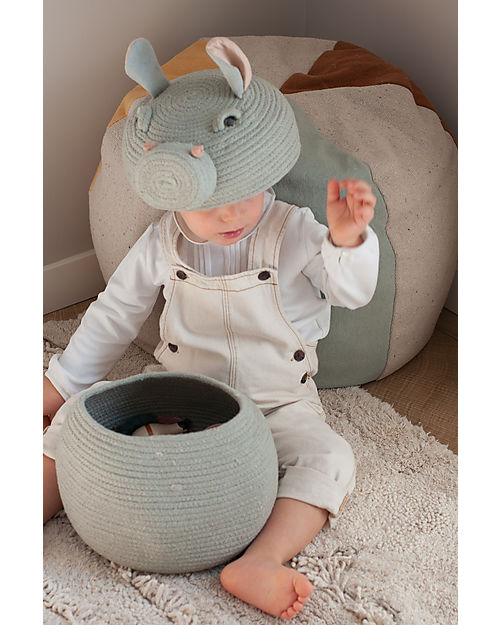 Lorena Canals Storage Basket Henry the Hippo - Blue Sage - The Animal Crew Collection - 25 x 30 cm Storage organisers