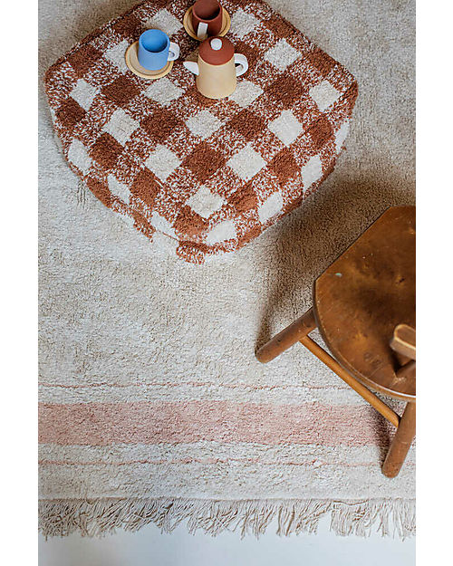 Lorena Canals Vichy Pouf - White and Toffee - Natural Cotton - Little Chefs Collection Pouf