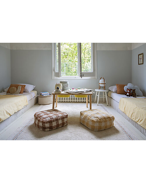 Lorena Canals Vichy Pouf - White and Toffee - Natural Cotton - Little Chefs Collection Pouf