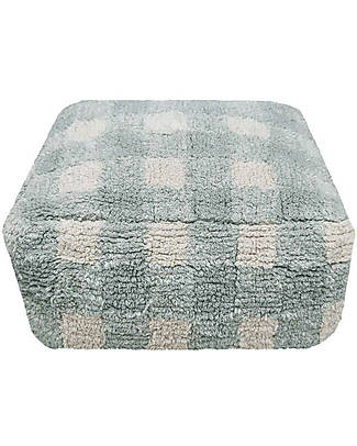Lorena Canals Vichy Pouf - White and Vintage Blue - Natural Cotton - Little Chefs Collection Pouf