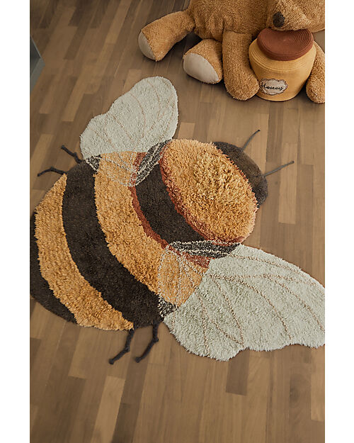 Lorena Canals Washable Rug - Bee - Black/Yellow - Cotton - Planet Bee Collection - 140 x 200 cm Carpets