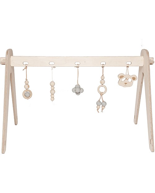 Loullou Baby Gym Combination Pack, Wooden Baby Gym + Blue Hanging Toys Baby Gym