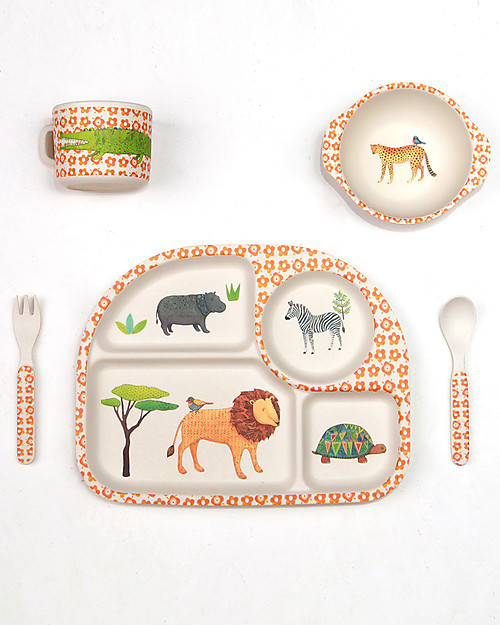 Love Mae 5-pieces Bamboo Dinner Set, Safari - Durable and ecological! Perfect gift idea! Bowls & Plates