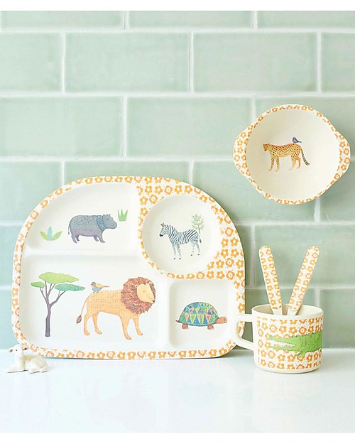 Love Mae 5-pieces Bamboo Dinner Set, Safari - Durable and ecological! Perfect gift idea! Bowls & Plates