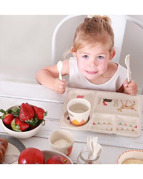 Love Mae 5-pieces Bamboo Dinner Set, Woodland Tea Party - Durable and ecological! Perfect gift idea! Bowls & Plates