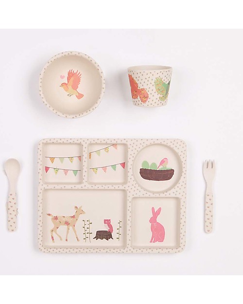 Love Mae 5-pieces Bamboo Dinner Set, Woodland Tea Party - Durable and ecological! Perfect gift idea! Bowls & Plates