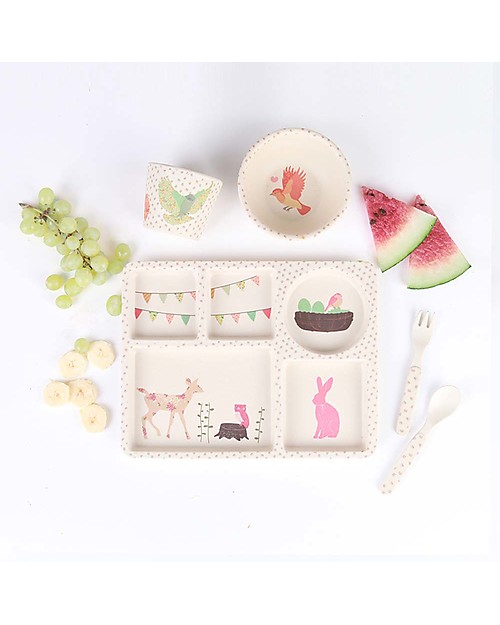 Love Mae 5-pieces Bamboo Dinner Set, Woodland Tea Party - Durable and ecological! Perfect gift idea! Bowls & Plates