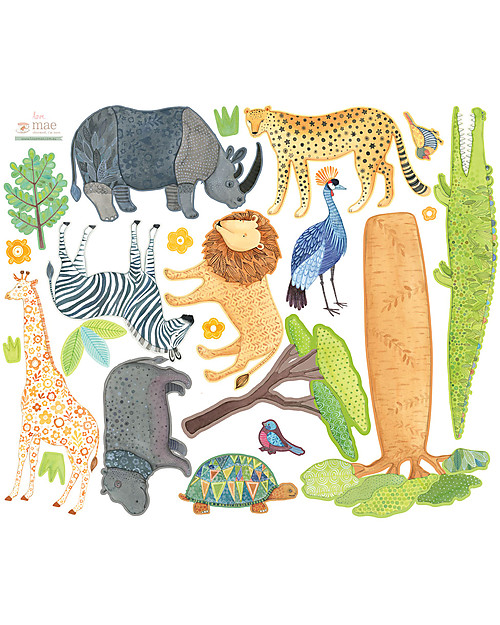 Love Mae Fabric Wall Stickers, Safari - Repositionable and Biodegradable! Wall Stickers