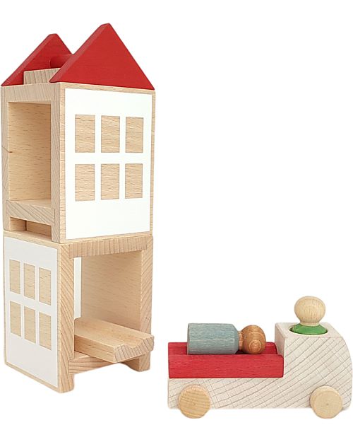 Lubulona Hospital Set with Ambulance - FSC-PEFC Beech Wood Wooden Toy Cars, Trains & Trucks