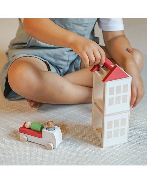 Lubulona Hospital Set with Ambulance - FSC-PEFC Beech Wood Wooden Toy Cars, Trains & Trucks