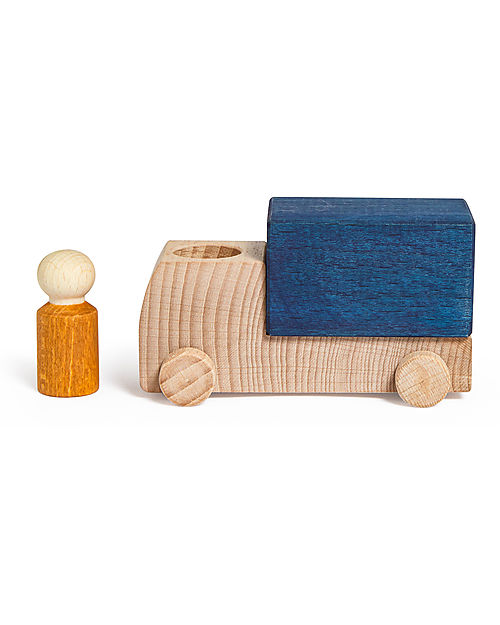 Lubulona Truck with Figure - Blue - Beech and Maple Wood FSC-PEFC Wooden Toy Cars, Trains & Trucks