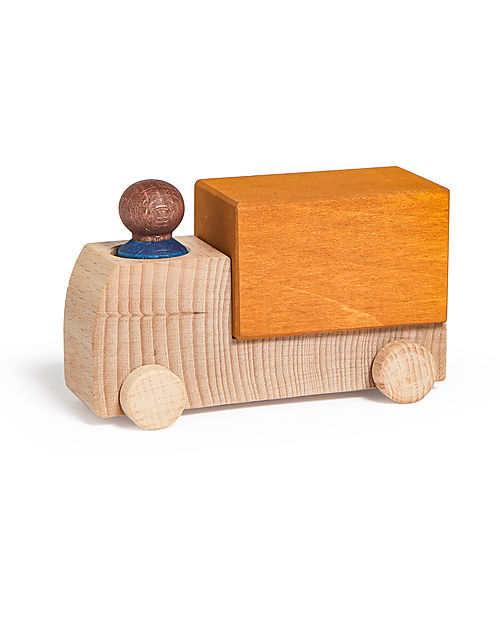 Lubulona Truck with Figure - Ochre - Beech and Maple Wood FSC-PEFC Wooden Toy Cars, Trains & Trucks