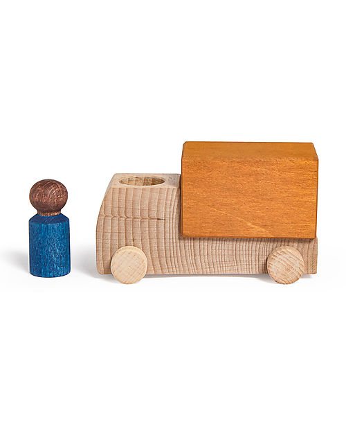 Lubulona Truck with Figure - Ochre - Beech and Maple Wood FSC-PEFC Wooden Toy Cars, Trains & Trucks