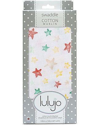 Lulujo Baby 120 x 120 cm, Bright Stars - 100% mussola di cotone - Showroom Sample Swaddles