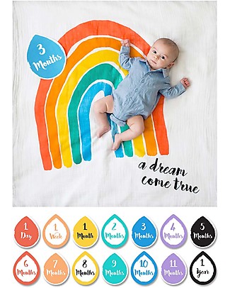Lulujo Baby Baby’s First Year Swaddle + Cards Set, A Dream Come True - For the social baby and parents! Muslin Swaddle
