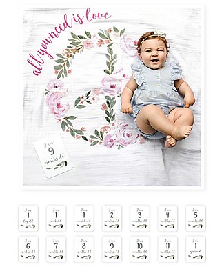 Lulujo Baby Baby’s First Year Swaddle + Cards Set - All You need Is Love - For the social baby and parents! Baby's First Albums