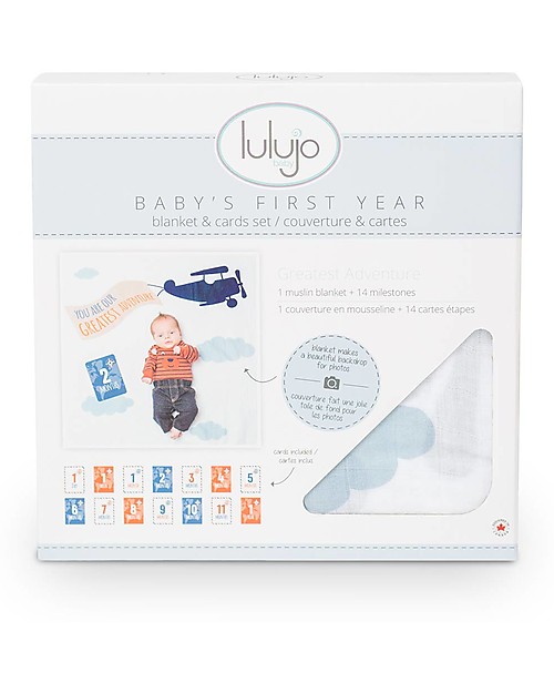 Lulujo Baby Baby’s First Year Swaddle + Cards Set, Greatest Adventure - For the social baby and parents! Muslin Swaddle