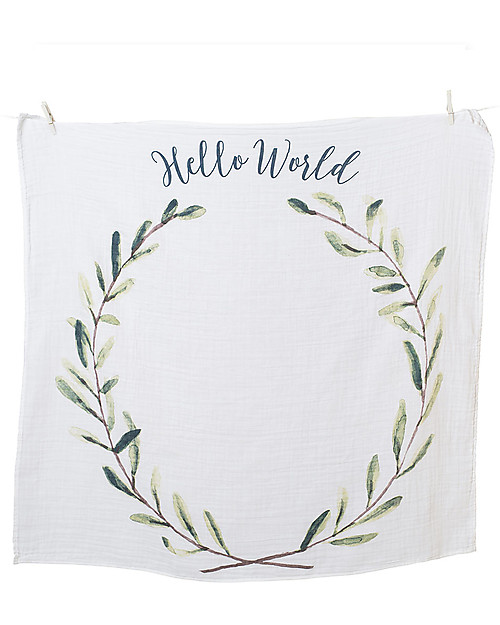 Lulujo Baby Baby’s First Year Swaddle + Cards Set, Hello World - For the social baby and parents! Muslin Swaddle