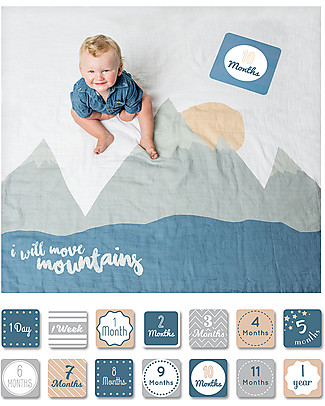 Lulujo Baby Baby’s First Year Swaddle + Cards Set, I Will Move Mountains - For the social baby and parents! Swaddles