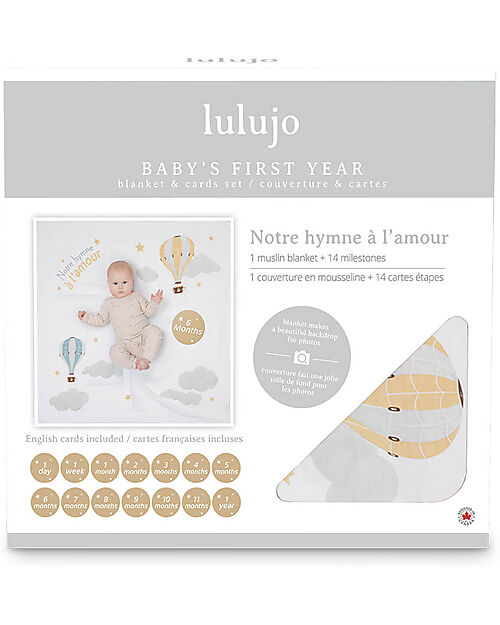 Lulujo Baby Baby’s First Year Swaddle + Cards Set - Notre Hymne a l'Amour - For the social baby and parents Muslin Swaddle
