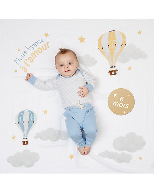 Lulujo Baby Baby’s First Year Swaddle + Cards Set - Notre Hymne a l'Amour - For the social baby and parents Muslin Swaddle
