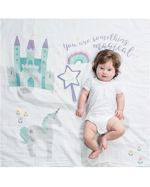 Lulujo Baby Baby’s First Year Swaddle + Cards Set, Something Special - For the social baby and parents! Muslin Swaddle