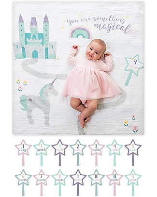 Lulujo Baby Baby’s First Year Swaddle + Cards Set, Something Special - For the social baby and parents! Muslin Swaddle