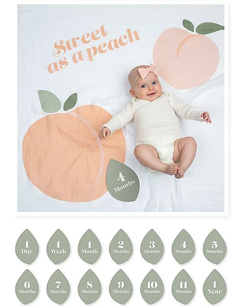 Lulujo Baby Baby’s First Year Swaddle + Cards Set - Sweet as a Peach - For the social baby and parents Muslin Swaddle