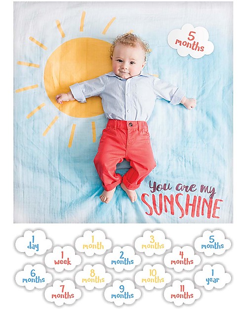 Lulujo Baby Baby’s First Year Swaddle + Cards Set, You Are my Sunshine - For the social baby and parents! Muslin Swaddle