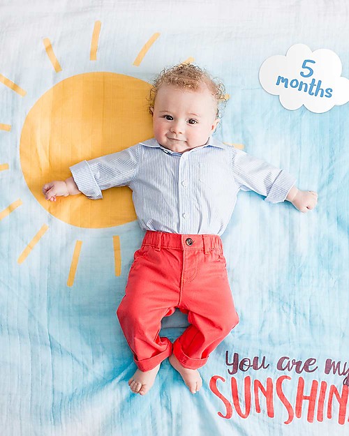 Lulujo Baby Baby’s First Year Swaddle + Cards Set, You Are my Sunshine - For the social baby and parents! Muslin Swaddle