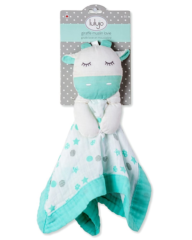 Lulujo Baby Doudou Comforter Lovie Aqua Giraffe 100 Cotton