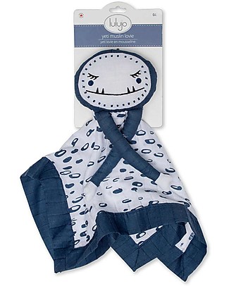 Lulujo Baby Doudou Comforter Lovie - Blue Yeti - 100% Cotton Muslin Blankets