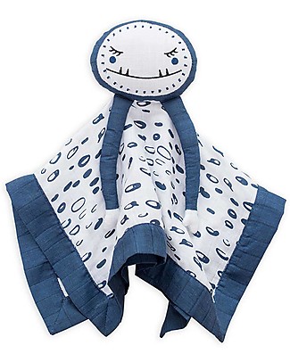 Lulujo Baby Doudou Comforter Lovie - Blue Yeti - 100% Cotton Muslin Muslin Swaddle