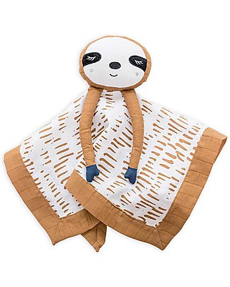 Lulujo Baby Doudou Comforter Lovie - Brown Sloth - 100% Cotton Muslin Blankets