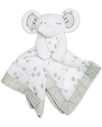 Lulujo Baby Doudou Comforter Lovie - Grey Elephant - 100% Cotton Muslin Blankets