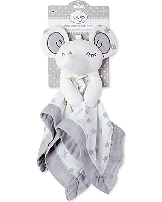 Lulujo Baby Doudou Comforter Lovie - Grey Elephant - 100% Cotton Muslin Blankets