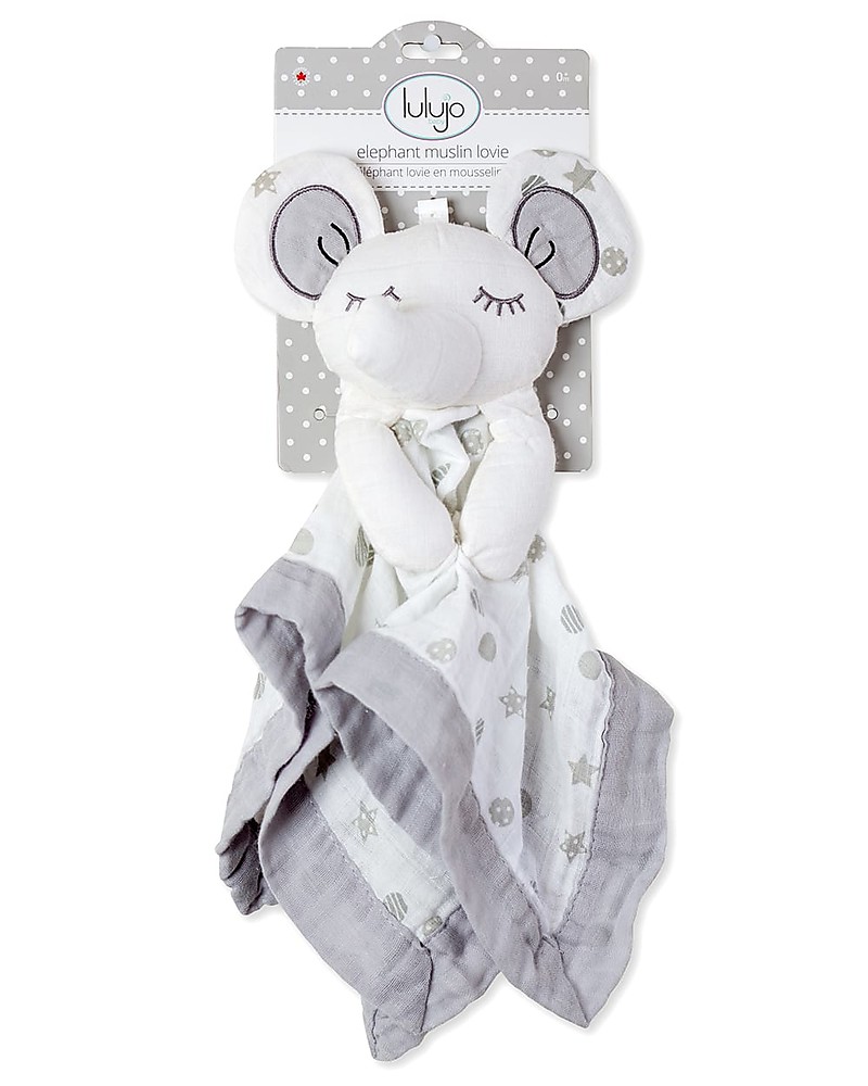 Lulujo Baby Doudou Comforter Lovie - Grey Elephant - 100% Cotton Muslin ...