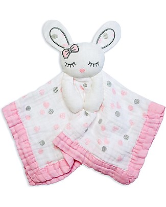 Lulujo Baby Doudou Comforter Lovie - Pink Bunny - 100% Cotton Muslin Blankets