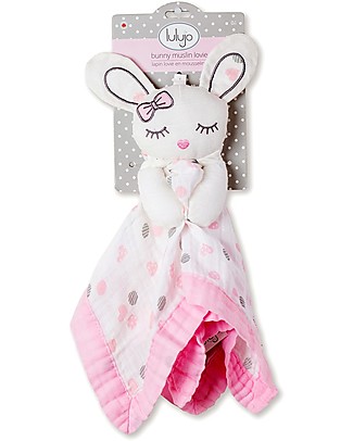 Lulujo Baby Doudou Comforter Lovie - Pink Bunny - 100% Cotton Muslin Blankets
